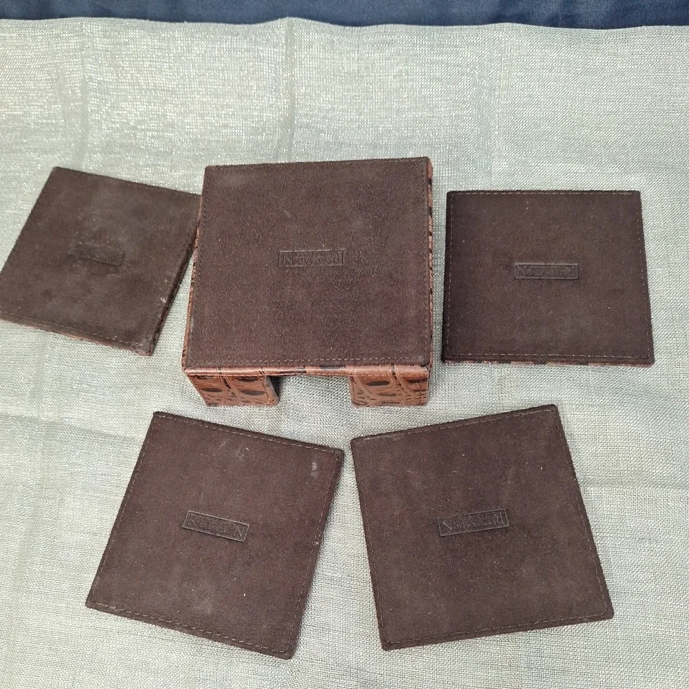 Leather Croc Embossed Coaster Set Restoration Hardware Barware Square Coasters